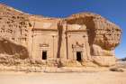Saudi Arabia, Medina, Al-Ula, Hegra. Nabatean rock cut ruins at the Hegra Archaeological Area. Art Print